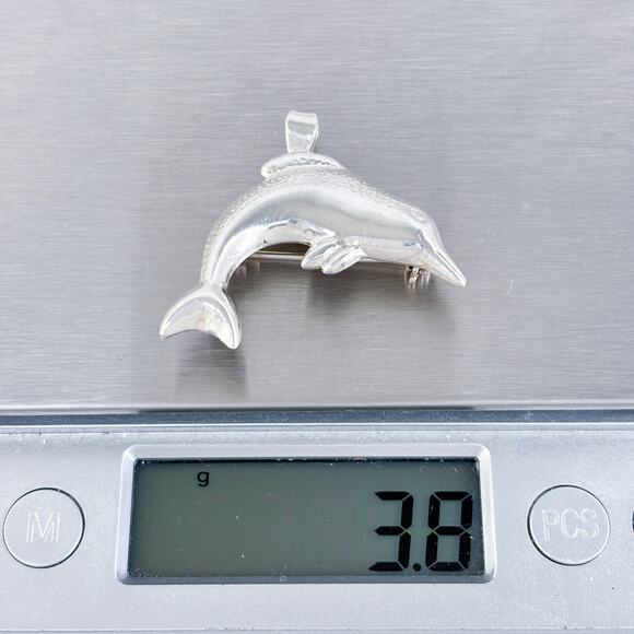 Vintage Mexico Sterling Silver 925 Dolphin Brooch Pendant - Picture 7 of 9